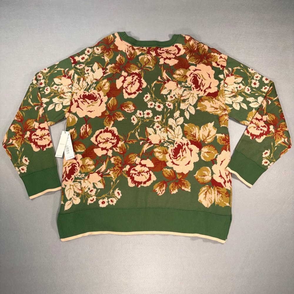 Liverpool Los Angeles Floral Jacquard Crewneck Sweater Green XL NEW - Picture 2 of 7